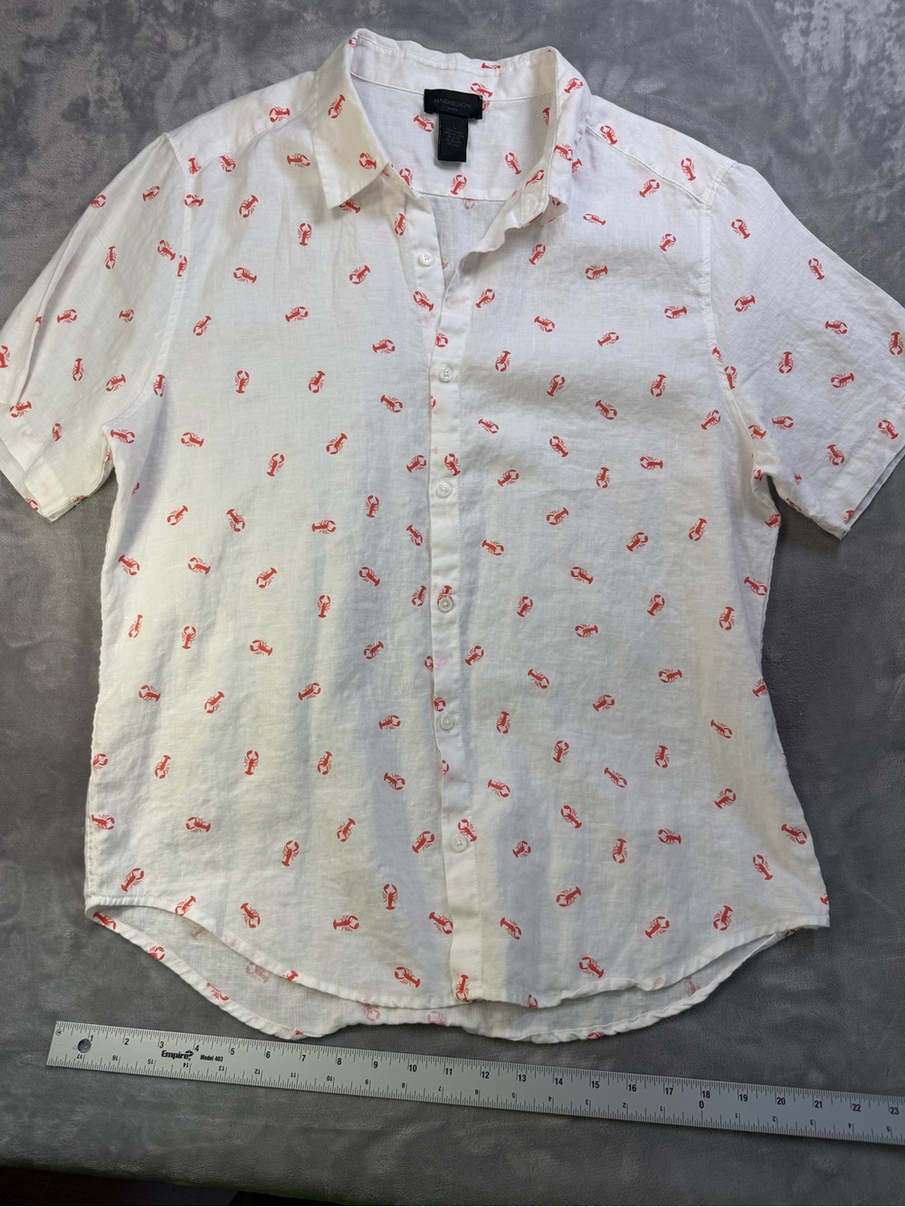 Magaschoni White Men’s shirt Short-Sleeve Button Red Lobster Print Summer Beach